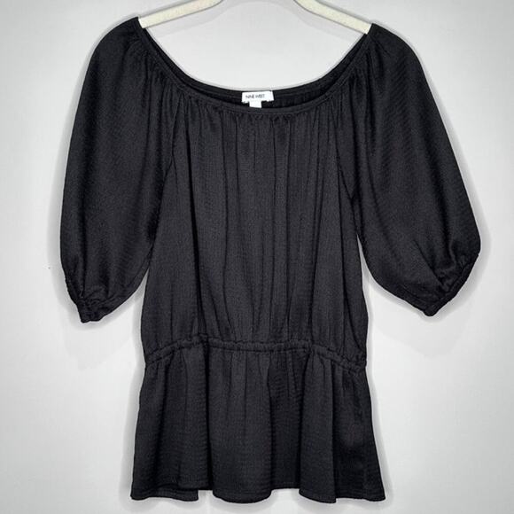 Nine West Short Sleeve Peplum Top, Black, Size Medium - Picture 3 of 9